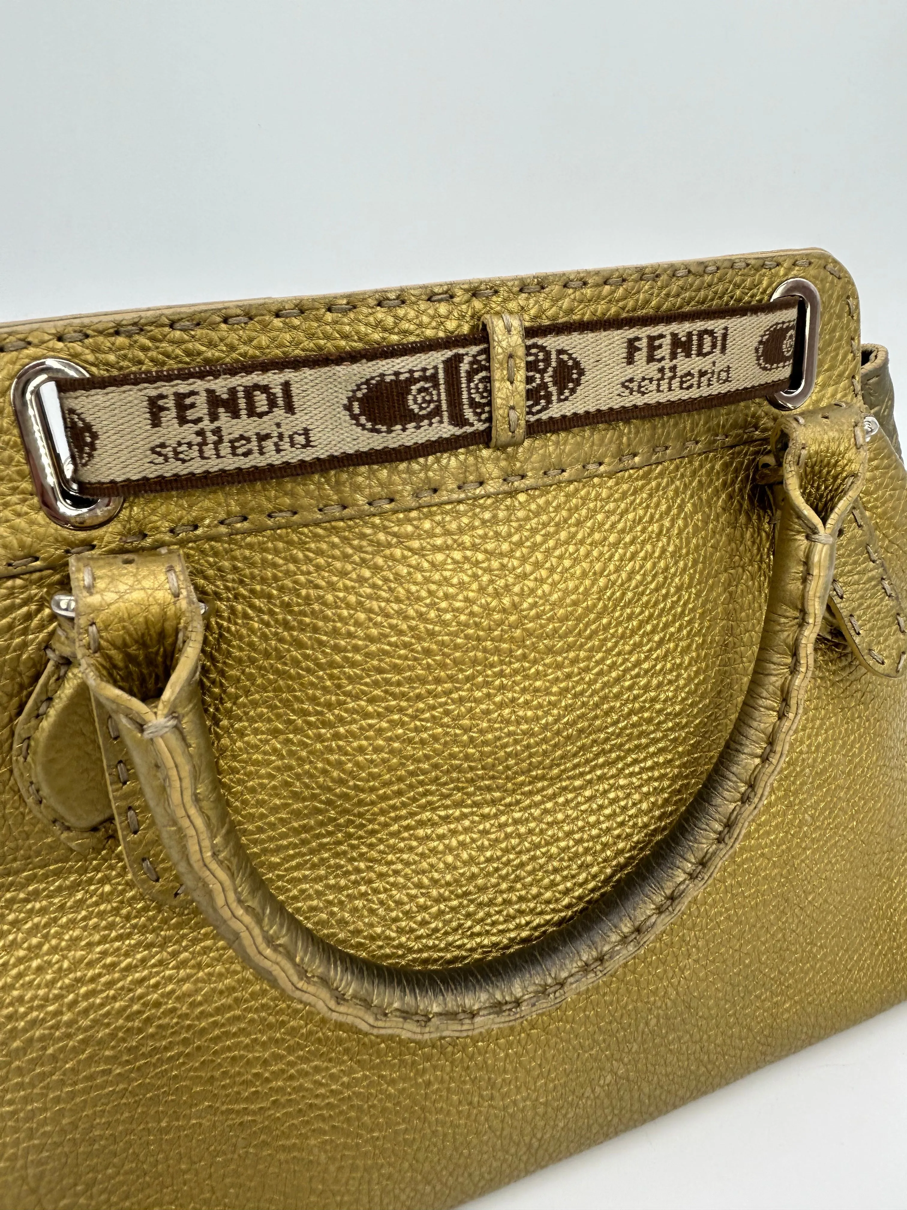 Fendi Selleria Villa Borghese Gold Leather Tote