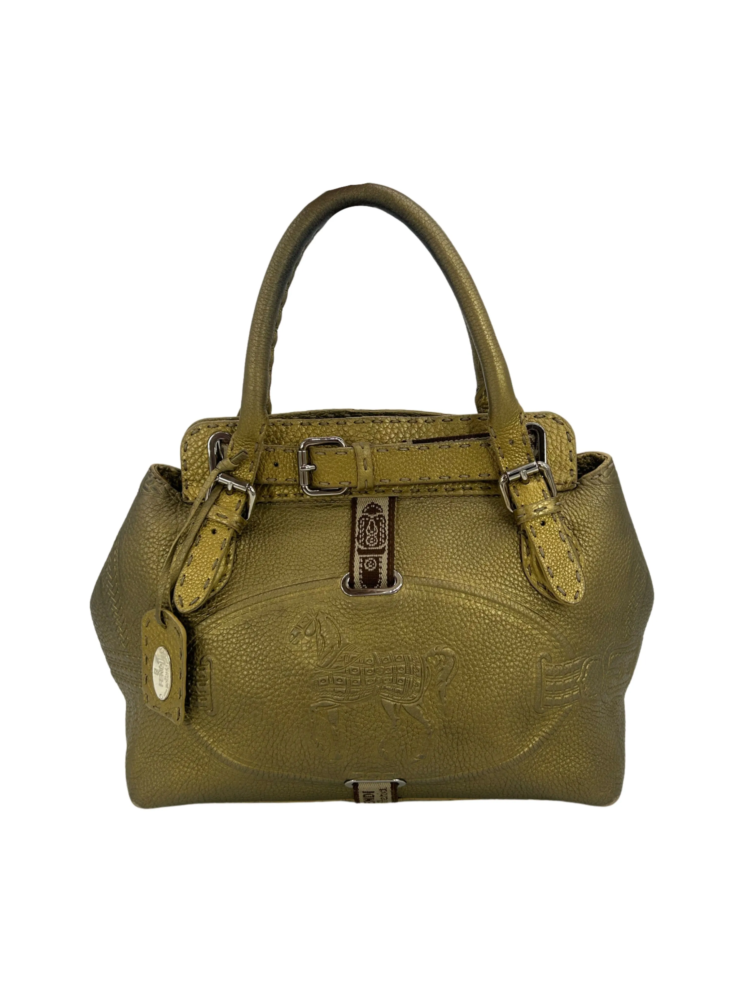 Fendi Selleria Villa Borghese Gold Leather Tote