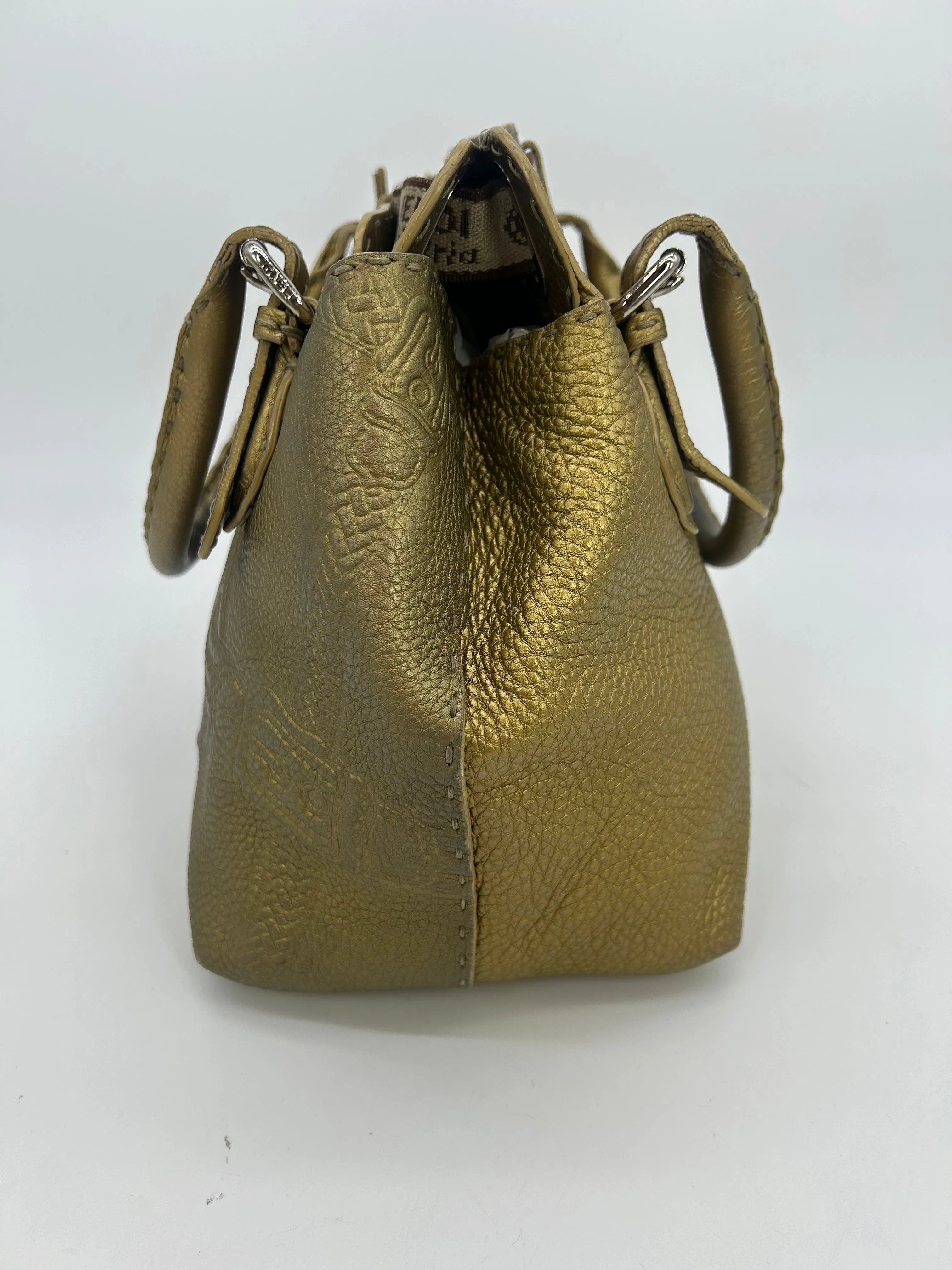 Fendi Selleria Villa Borghese Gold Leather Tote