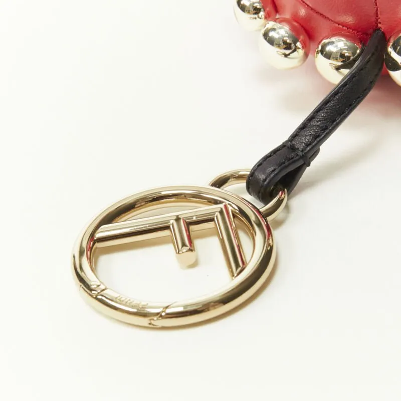 FENDI Space Monkey Zucca FF monogram red fringe gold stud keyring bag charm