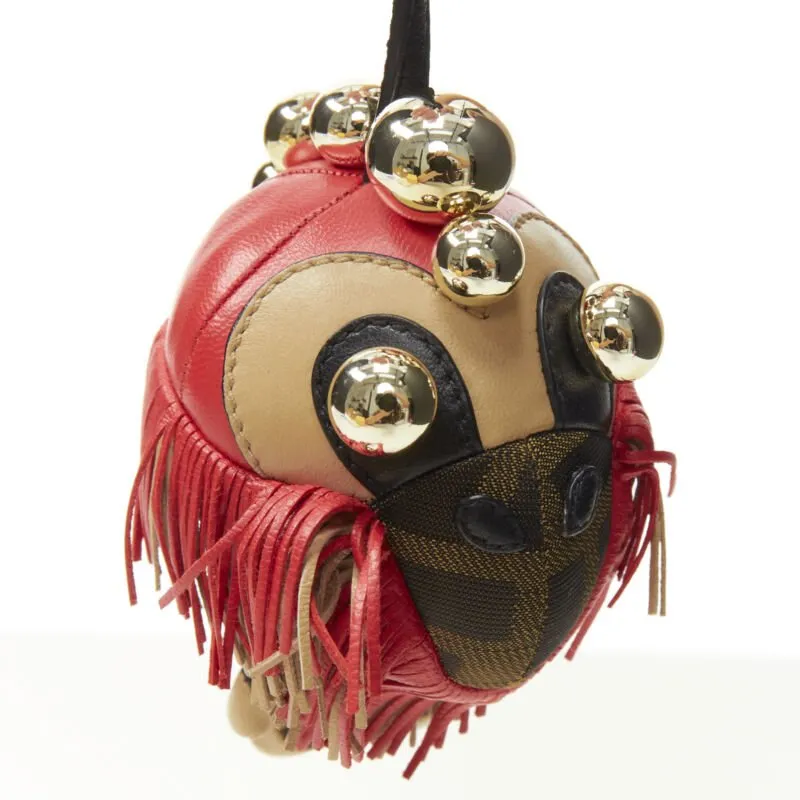 FENDI Space Monkey Zucca FF monogram red fringe gold stud keyring bag charm