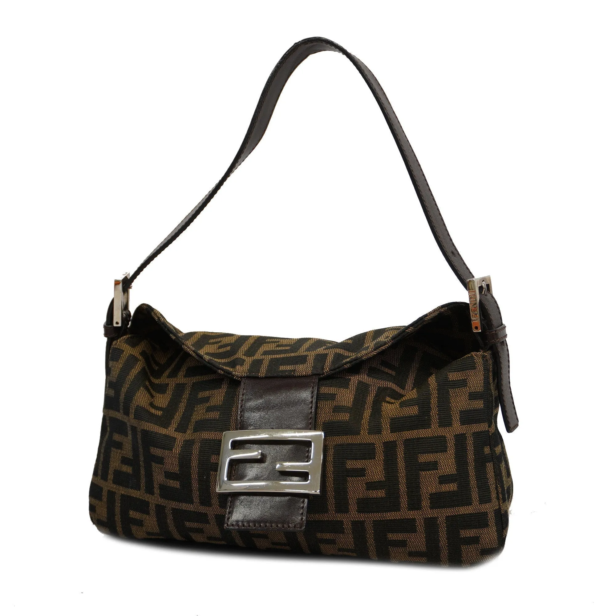 FENDI  Zucca Shoulder Bag Women's Nylon Canvas Handbag Brown