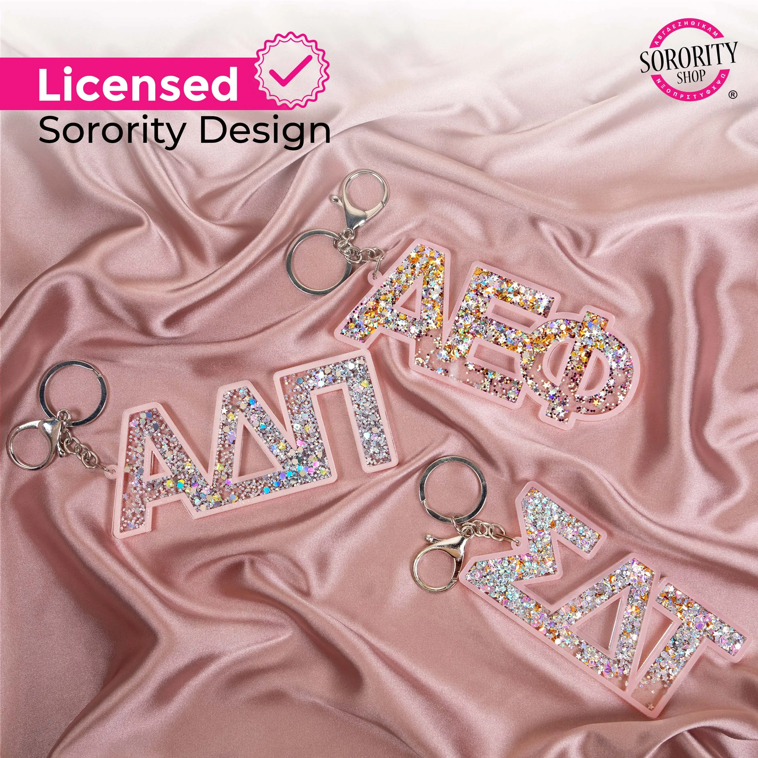 Gamma Phi Beta Glitter Sorority Keychain