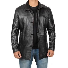 Genuine Black Leather Car Coat Men