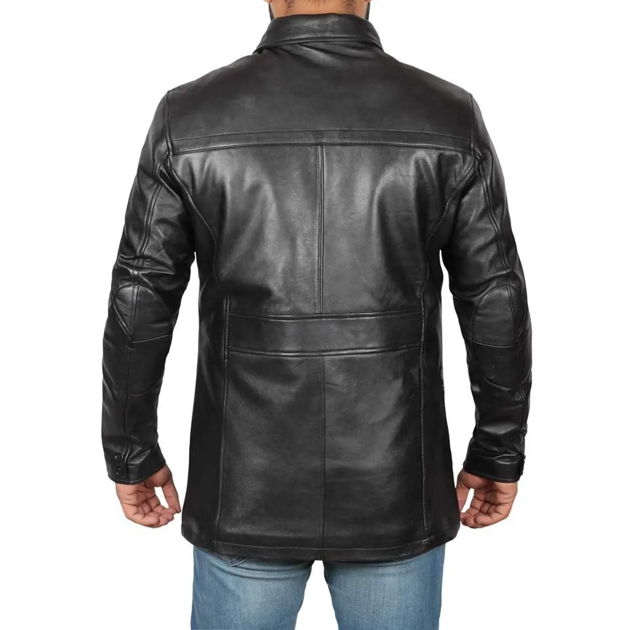 Genuine Black Leather Car Coat Men