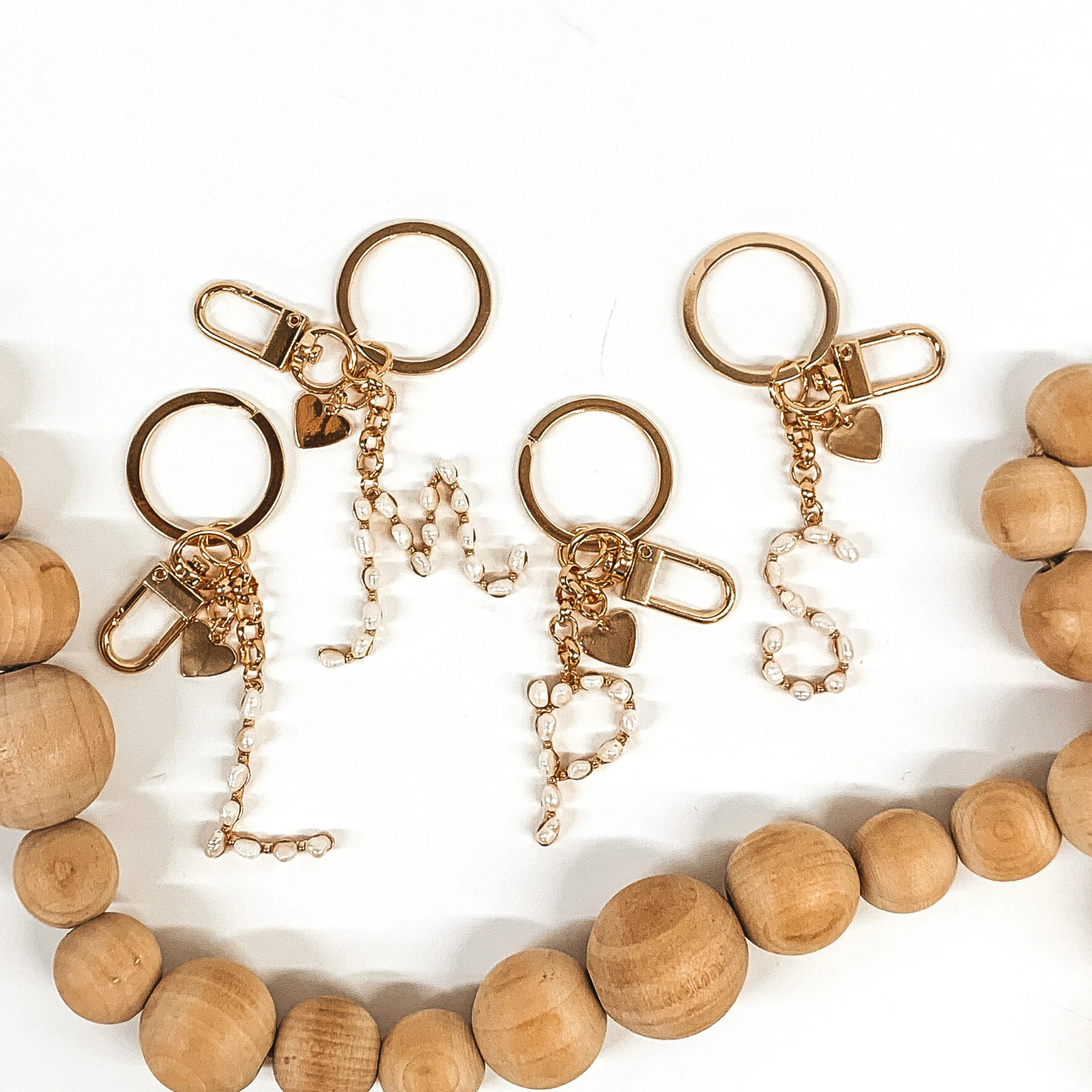 Gold Pearl Initial Key Chains