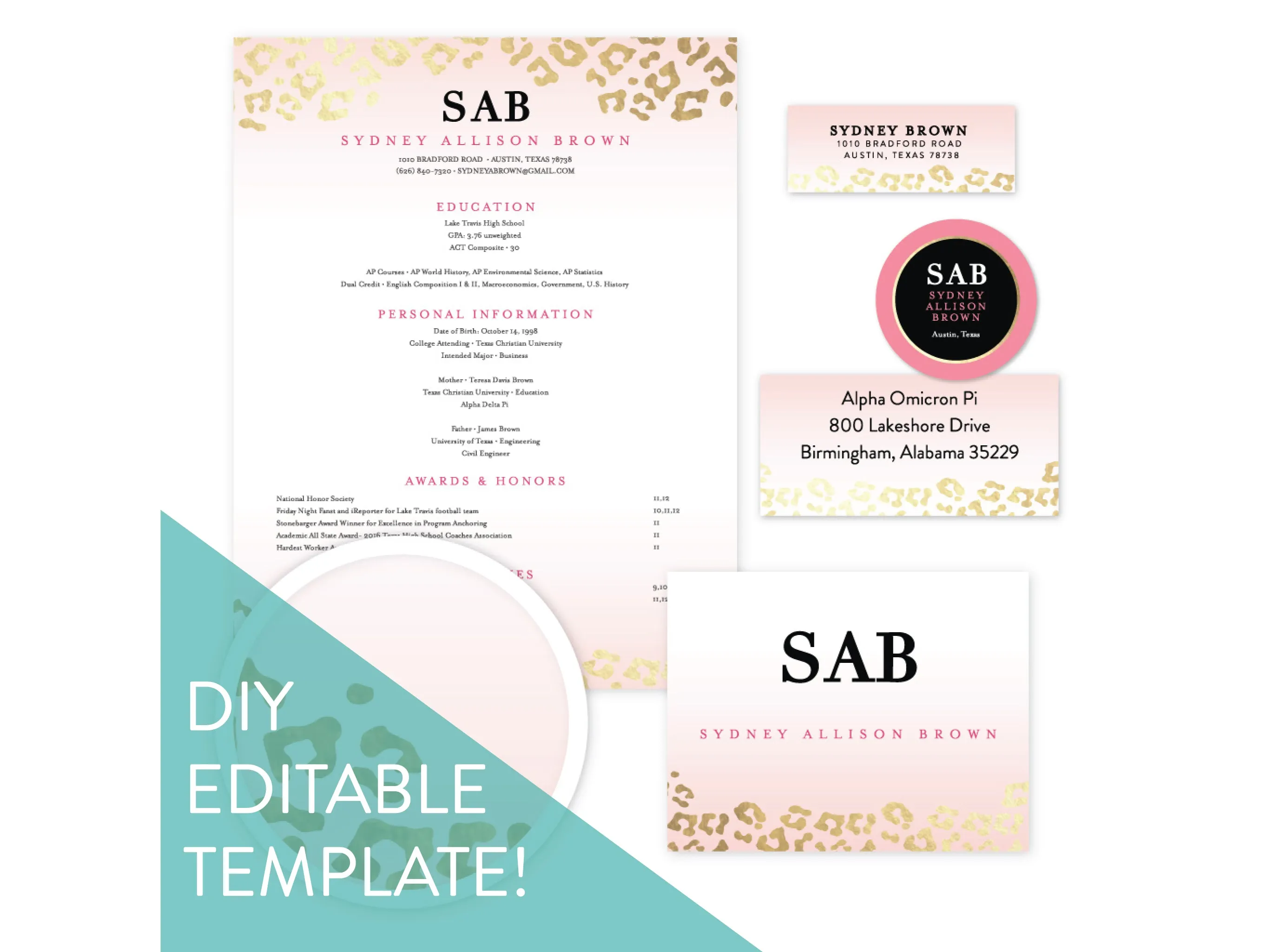 Golden Leopard Editable Sorority Packet Template