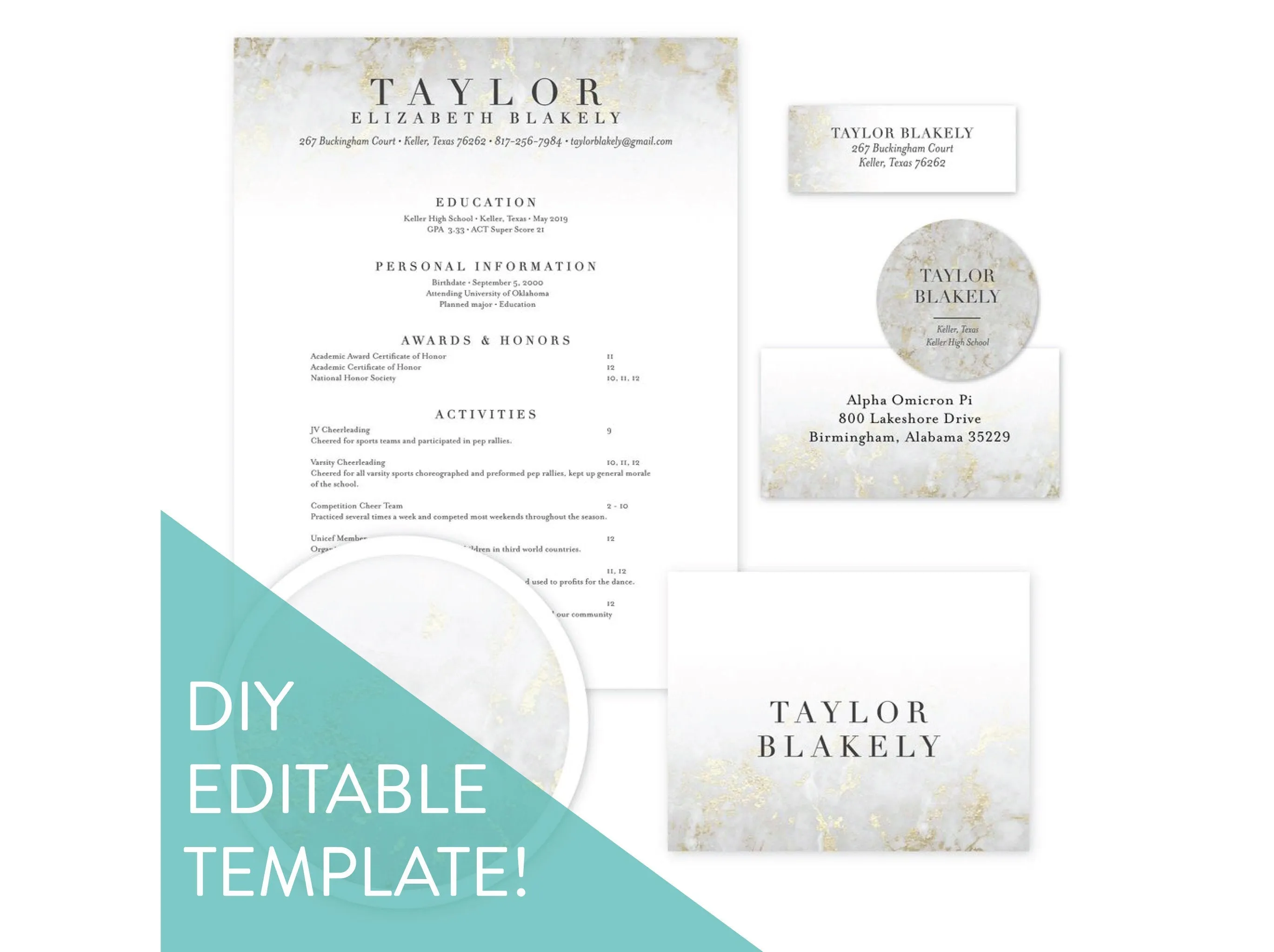 Golden Marble Editable Sorority Packet Template