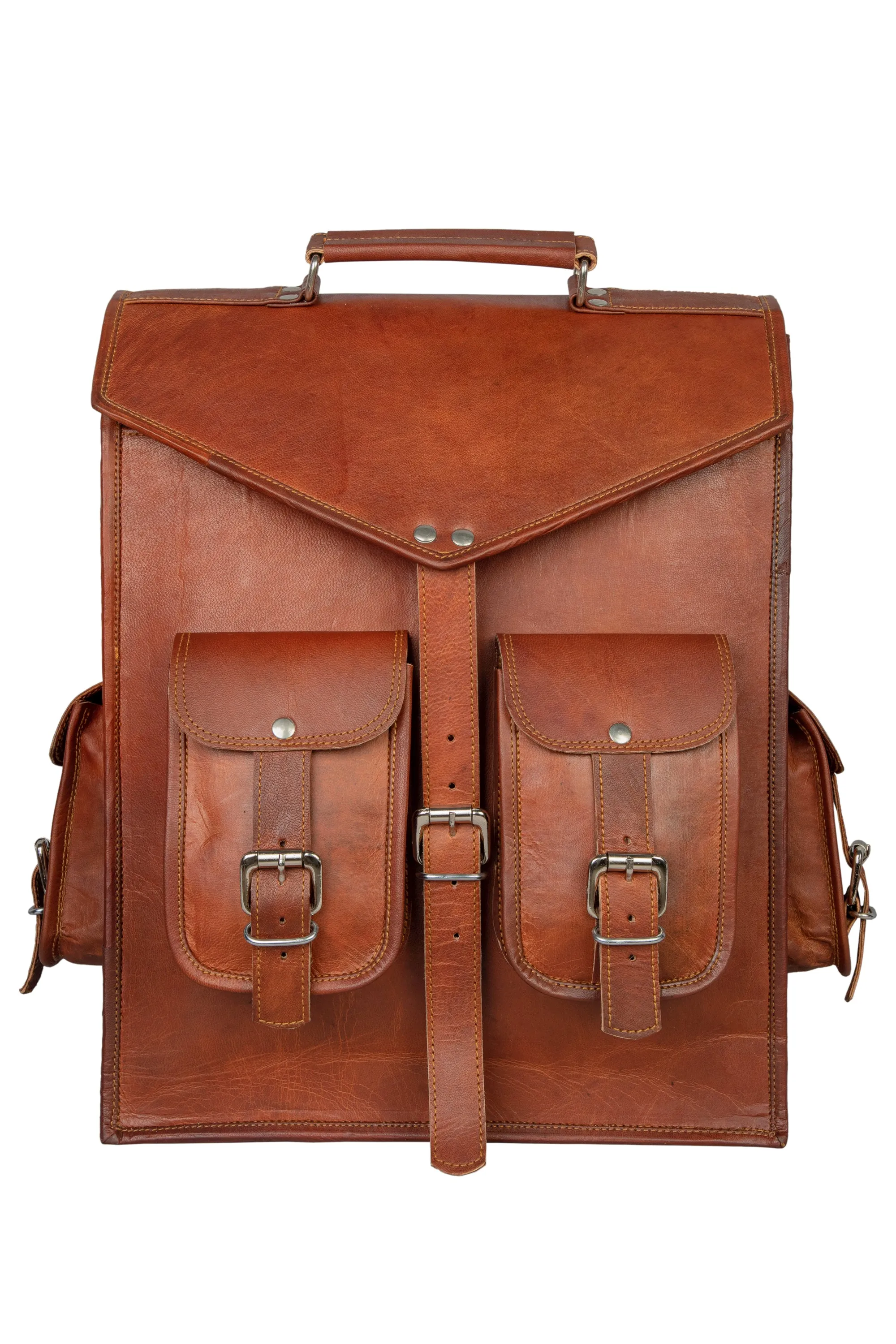 Handmade Brown Leather Laptop Backpack For Unisex,