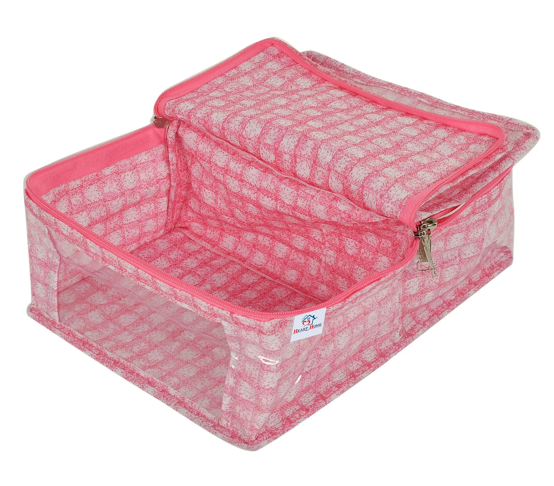 Heart Home Check Design Laminated PVC 2 Compartment Undergarments Organizer Bag (Pink)-HS_38_HEARTH21269, Pack of 1