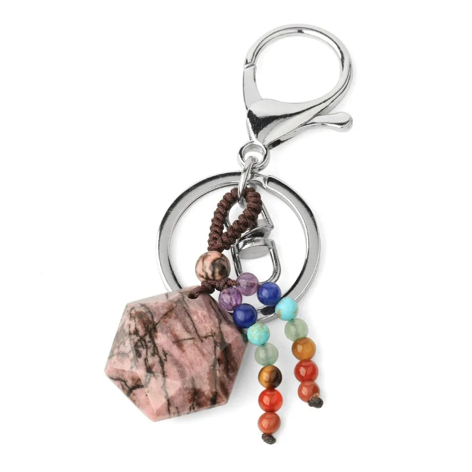 Hexagram Natural Stone Keychains