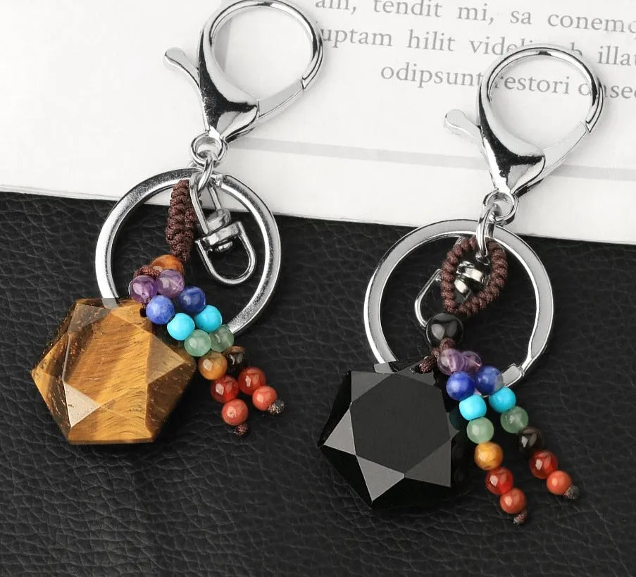 Hexagram Natural Stone Keychains