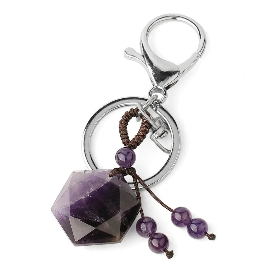 Hexagram Natural Stone Keychains