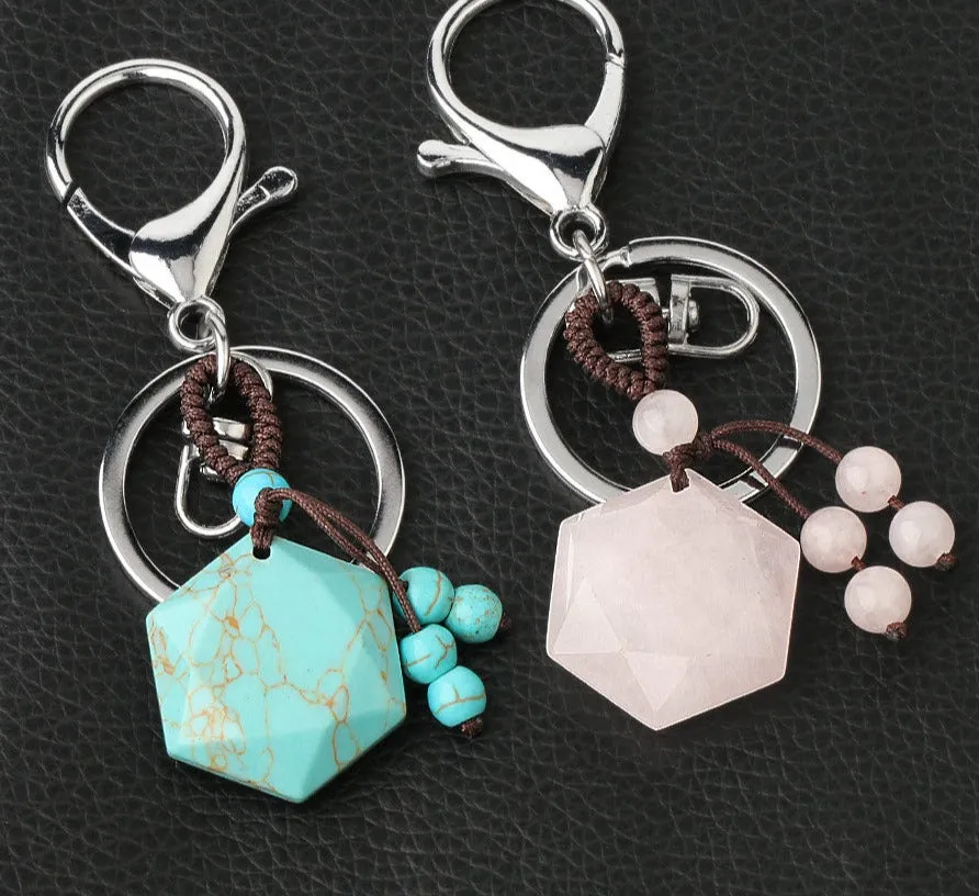 Hexagram Natural Stone Keychains