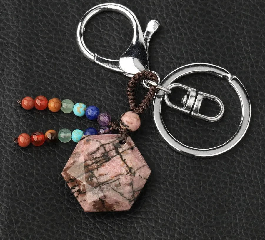 Hexagram Natural Stone Keychains