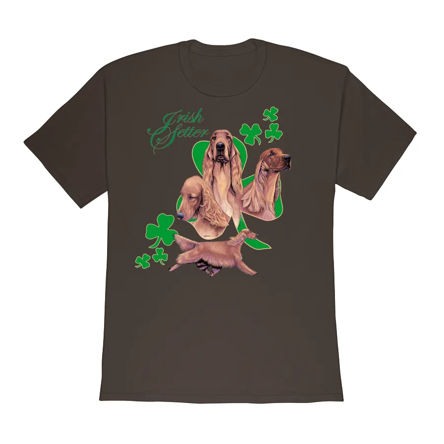 Irish Setter with Shamrocks Design on a Gildan 5000 Heavy Cotton  Adult T-Shirt