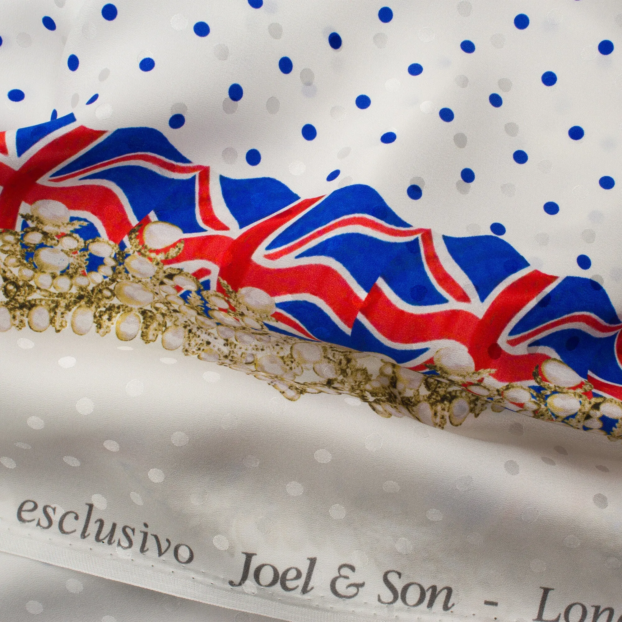 Ivory/Blue Union Jack Border Silk Jacquard