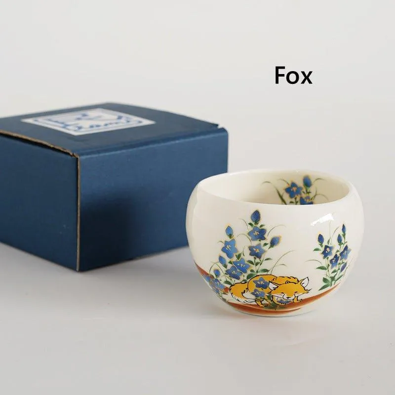 Japanese Tamikazu Hayashi Hand-painted Animal Theme Ceramic Tea Cup Gift Sets