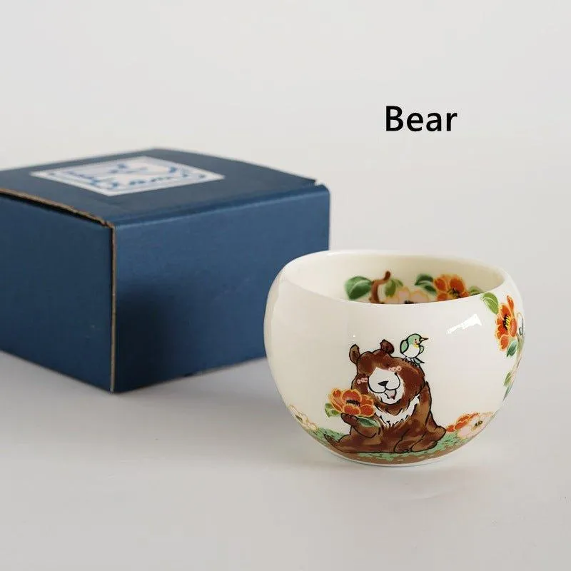 Japanese Tamikazu Hayashi Hand-painted Animal Theme Ceramic Tea Cup Gift Sets