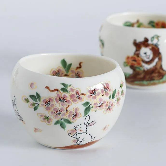 Japanese Tamikazu Hayashi Hand-painted Animal Theme Ceramic Tea Cup Gift Sets