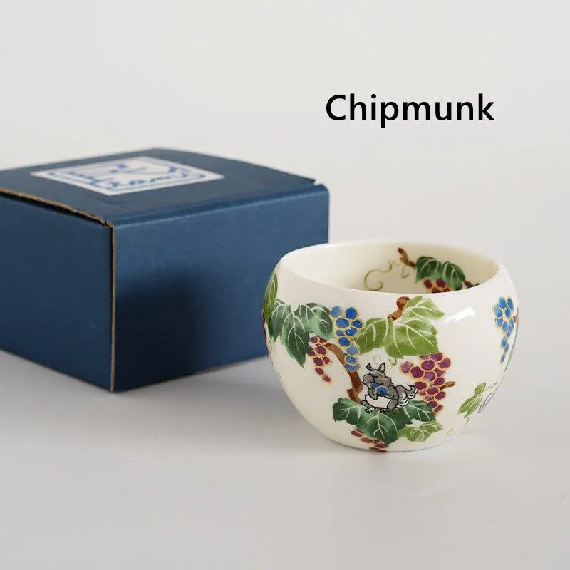 Japanese Tamikazu Hayashi Hand-painted Animal Theme Ceramic Tea Cup Gift Sets