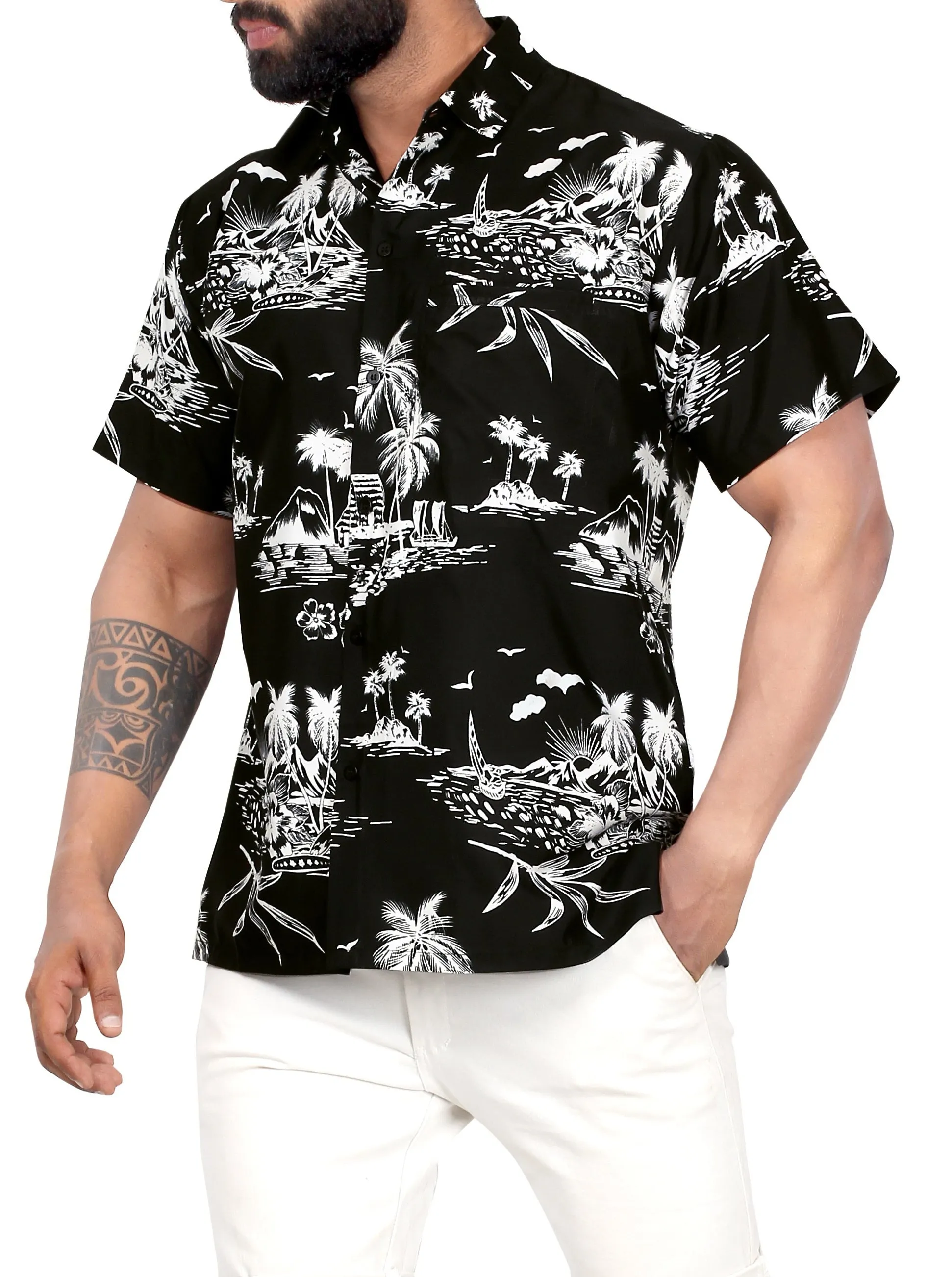 LA LEELA Men's Hawaiian Casual Short Sleevees Button Down Shirts