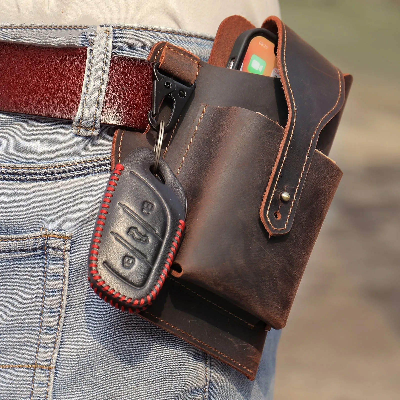 Leather Belt Bag Phone Wallet Purse for Men Loop Case Waist Pack