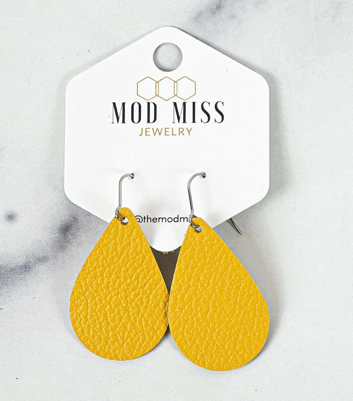 Leather Teardrop Earring "Yellow"