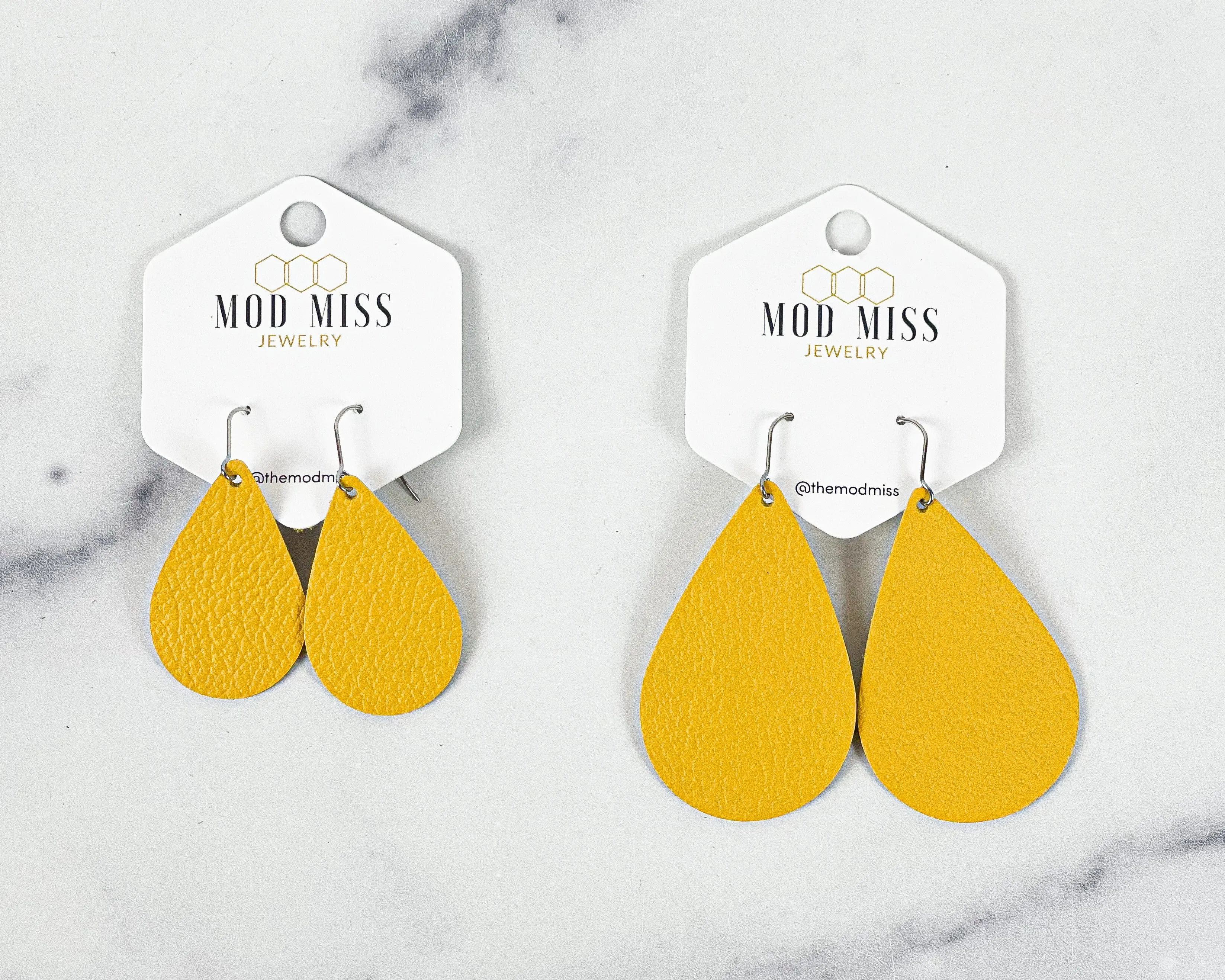 Leather Teardrop Earring "Yellow"