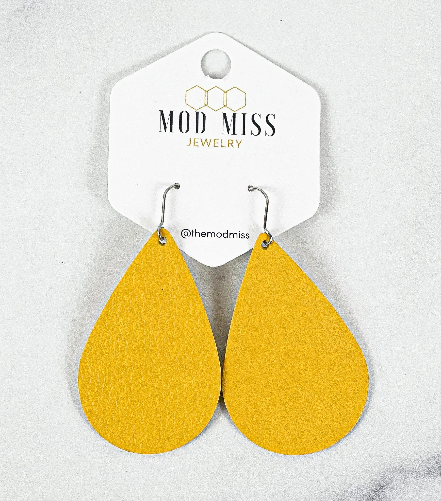 Leather Teardrop Earring "Yellow"