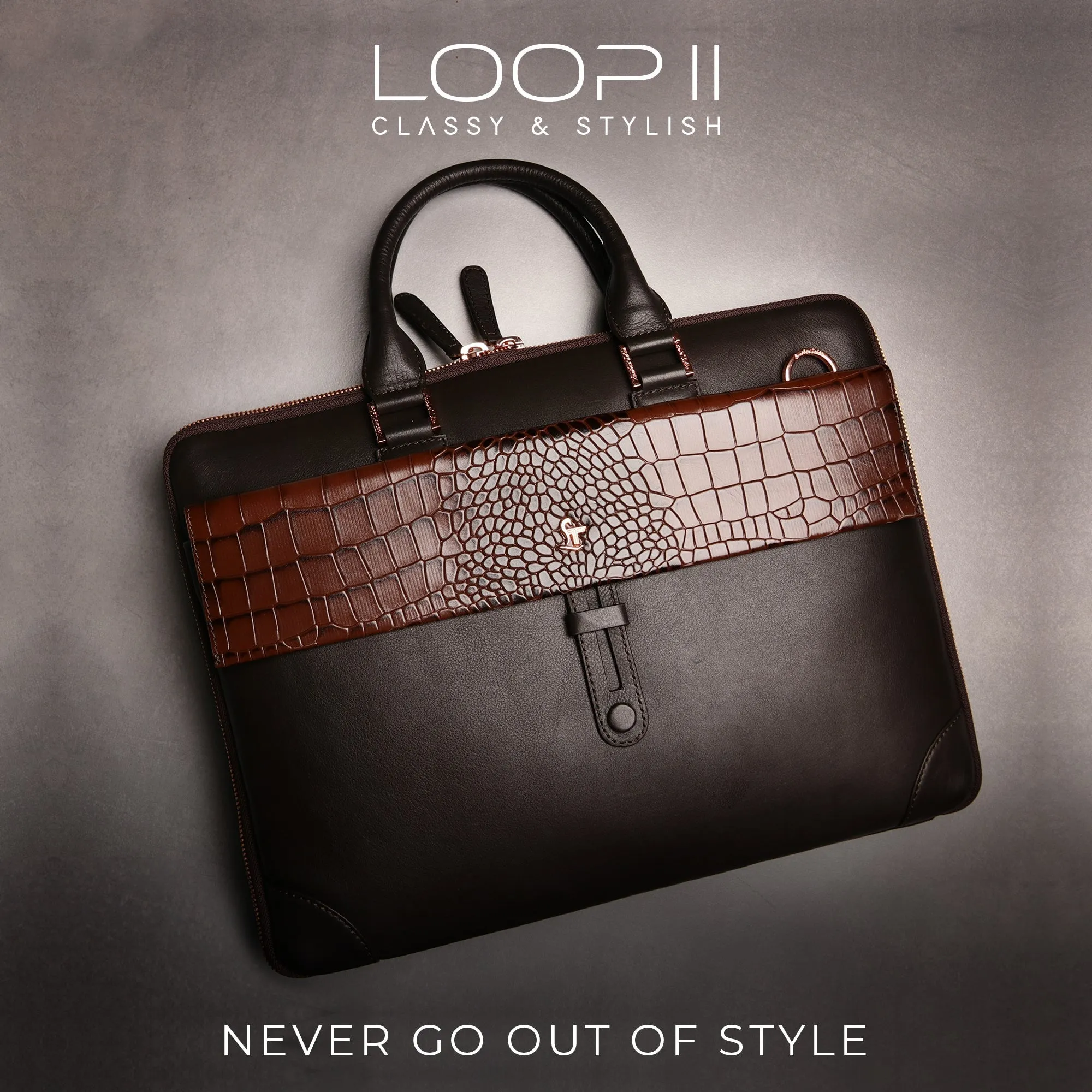 Loop II | Pure Leather Laptop Bag for Men | Brown & Black