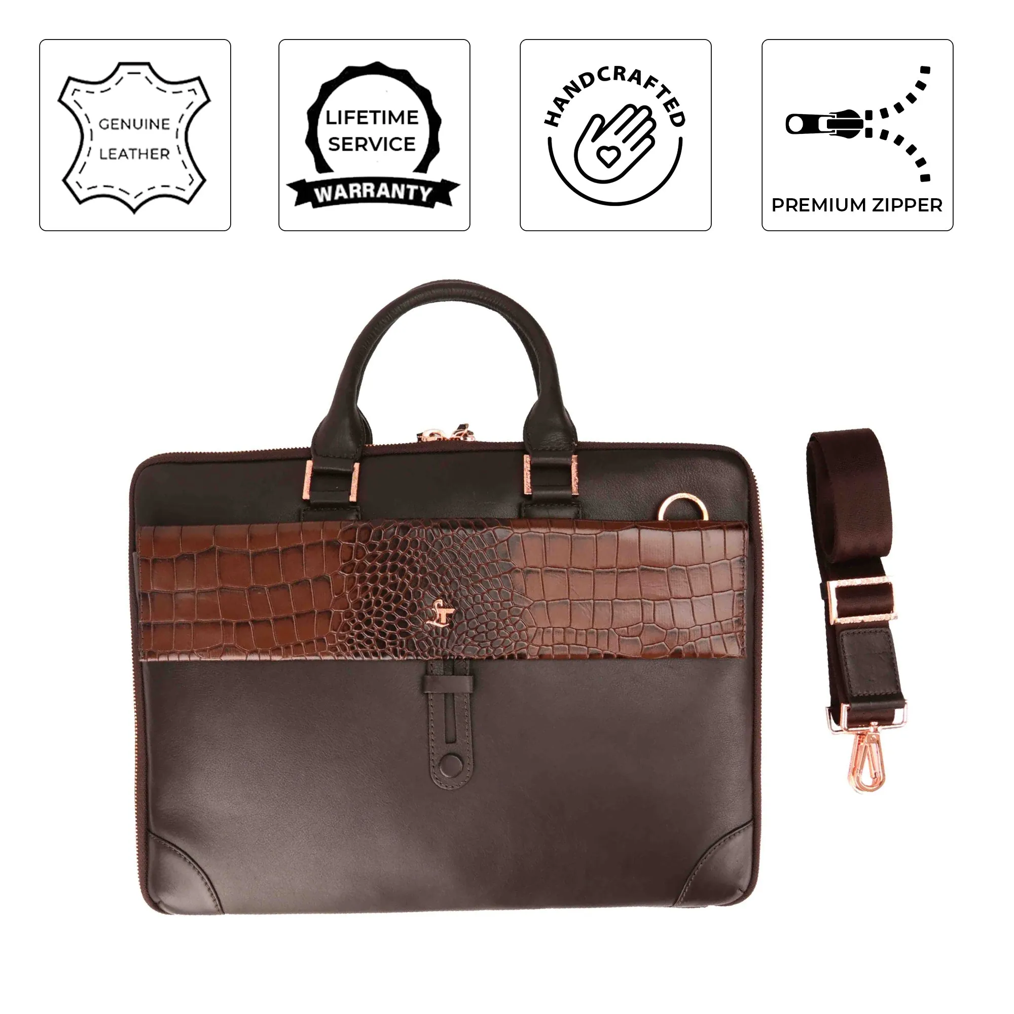 Loop II | Pure Leather Laptop Bag for Men | Brown & Black