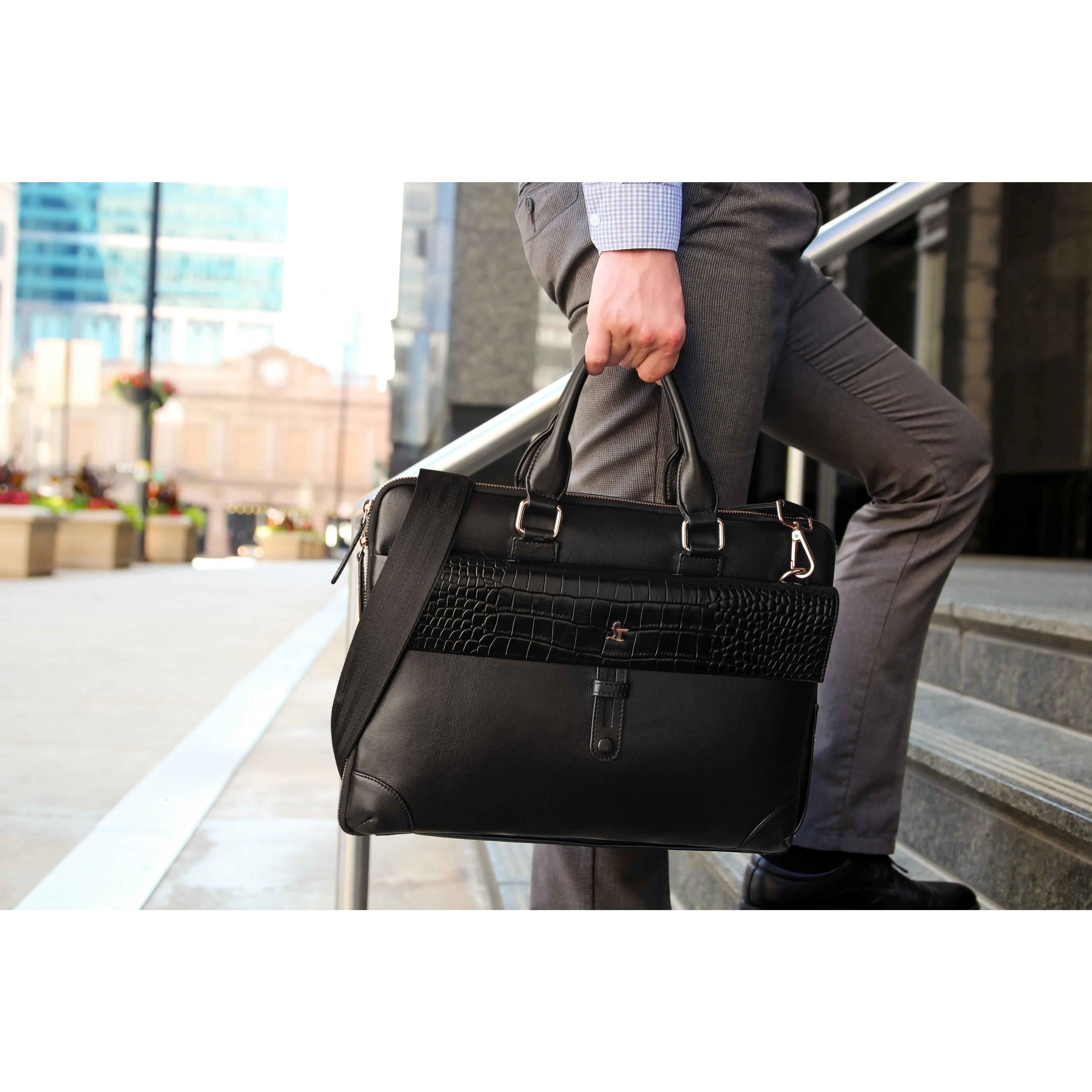 Loop II | Pure Leather Laptop Bag for Men | Brown & Black