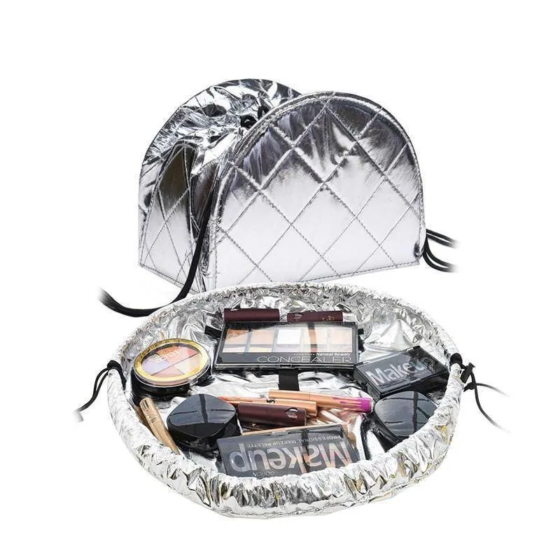 Magic Metallic Drawstring shrink Cosmetic Travel beauty makeup organization Bag - Expands 43cm wide