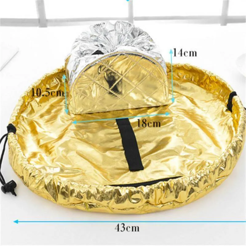 Magic Metallic Drawstring shrink Cosmetic Travel beauty makeup organization Bag - Expands 43cm wide