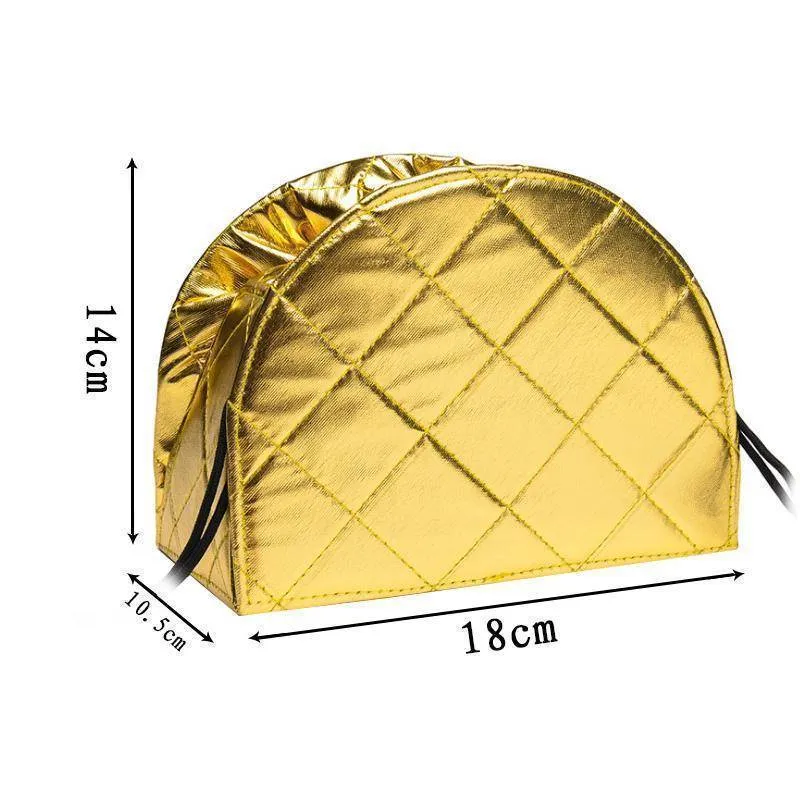 Magic Metallic Drawstring shrink Cosmetic Travel beauty makeup organization Bag - Expands 43cm wide