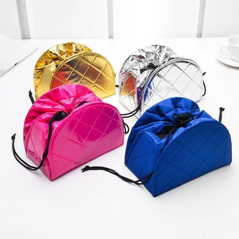 Magic Metallic Drawstring shrink Cosmetic Travel beauty makeup organization Bag - Expands 43cm wide