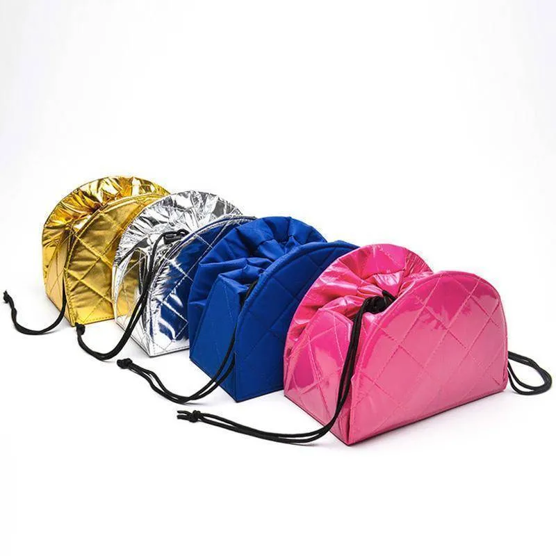 Magic Metallic Drawstring shrink Cosmetic Travel beauty makeup organization Bag - Expands 43cm wide