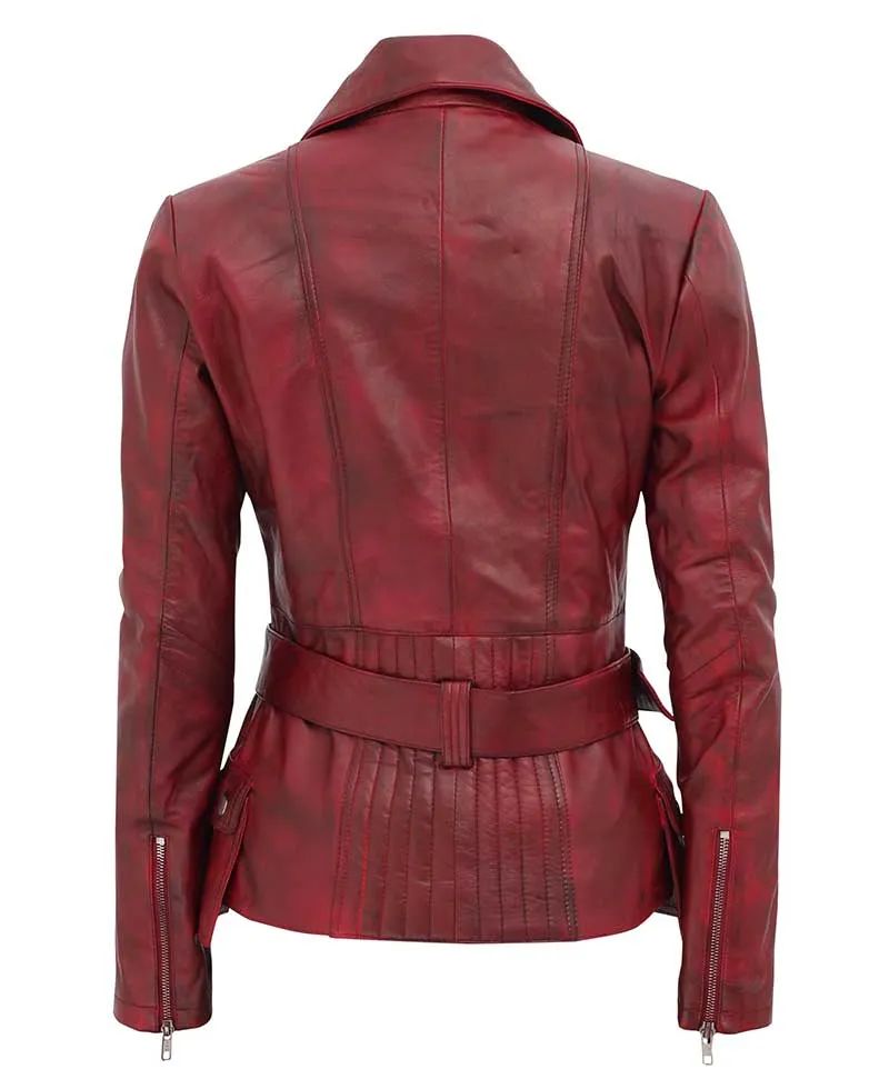 Maroon Jacket Womens  Biker Leather Blazer