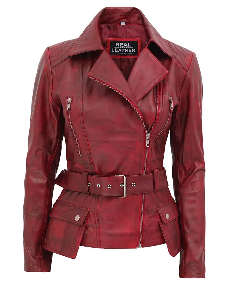 Maroon Jacket Womens  Biker Leather Blazer