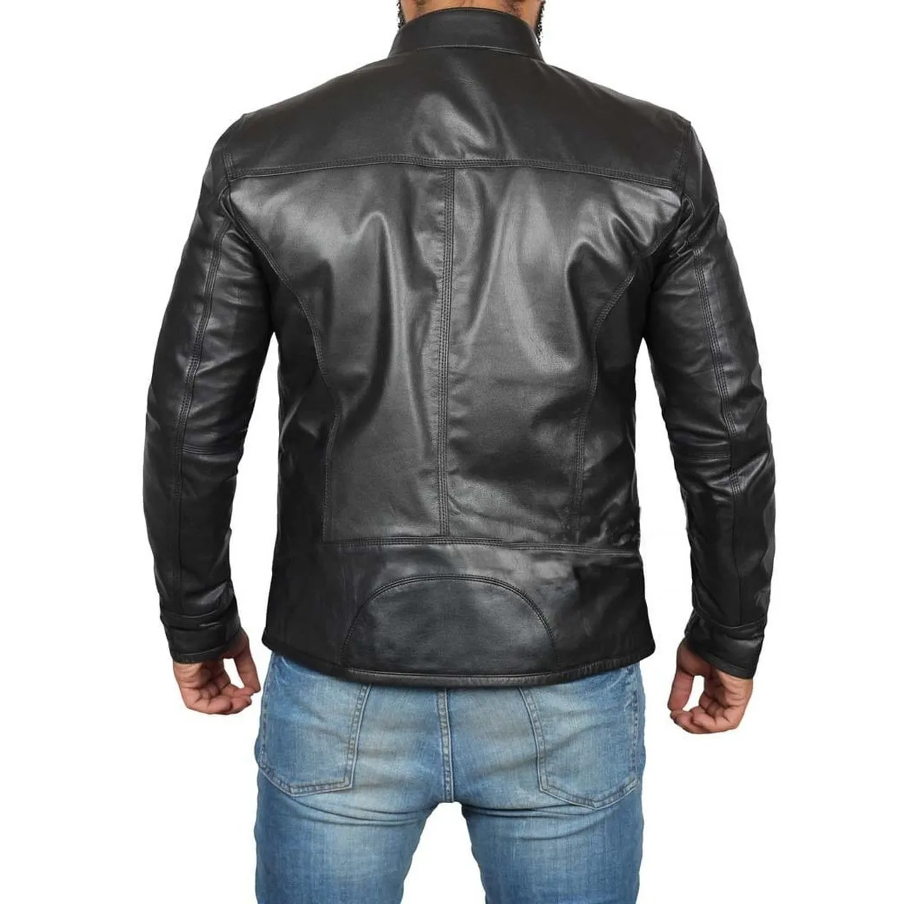 Men Black Genuine Leather Jacket