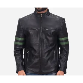 Men Black with Green Lining Genuine Sheepskin Leather Jacket