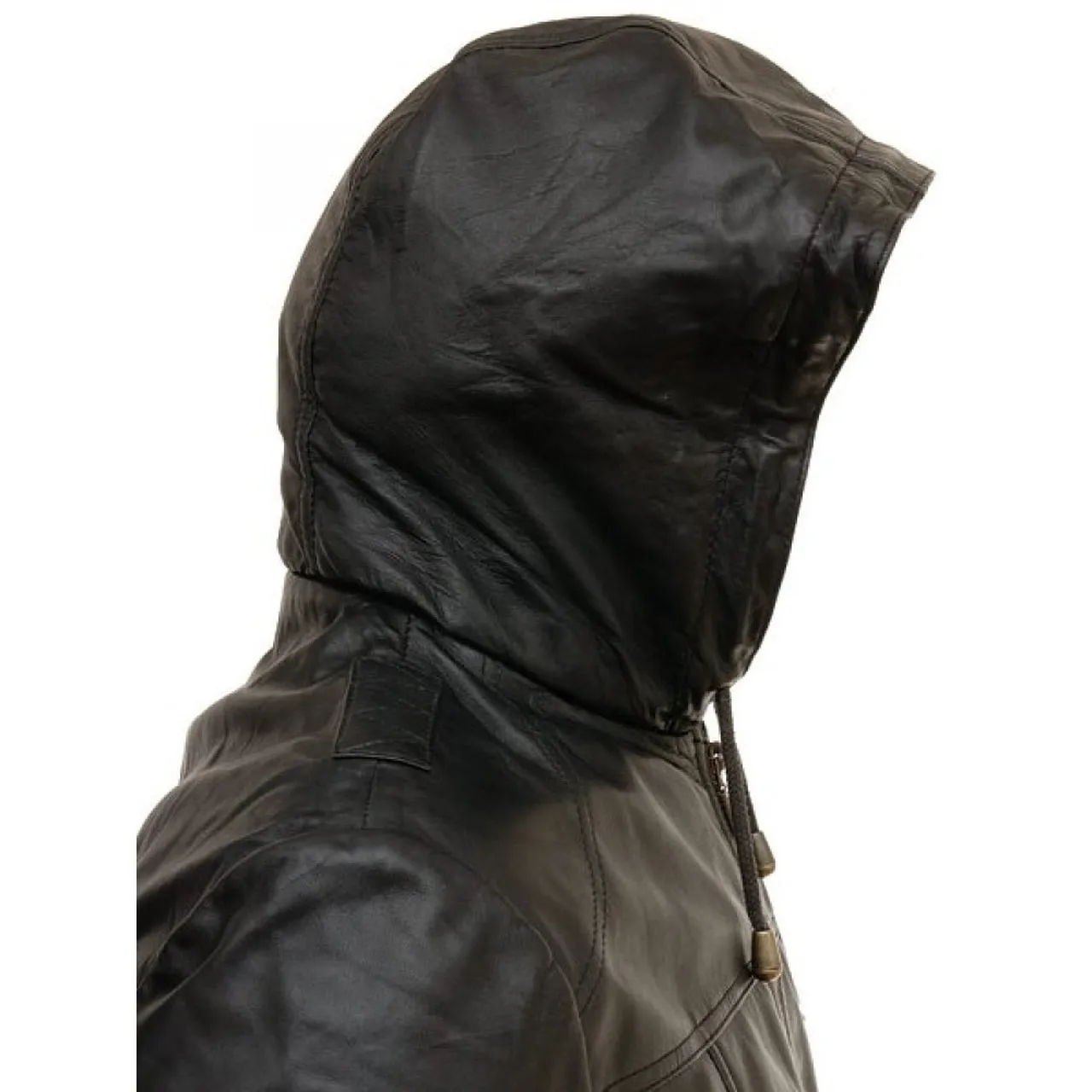 Men Genuine Lambskin Leather Hooded Bomber Jacket