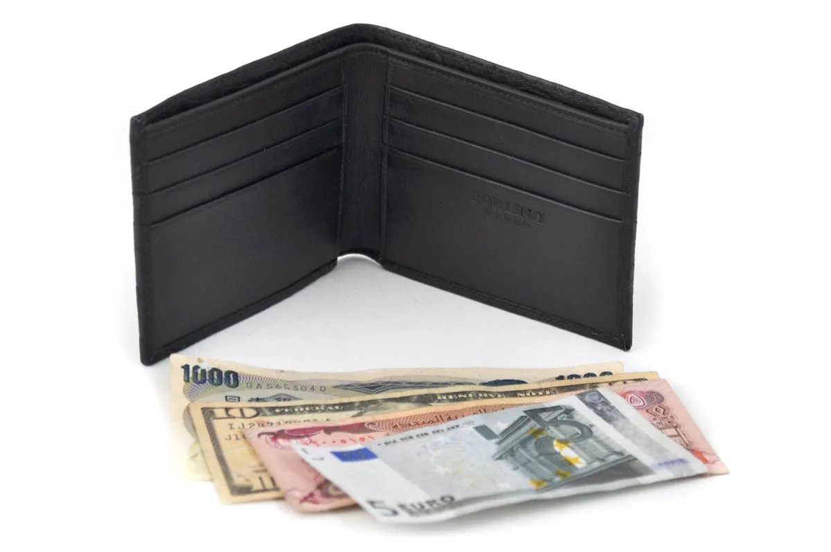 Men's Leather Bi-Fold Wallet - Buffalo & Calf Leathers - Onyx Black