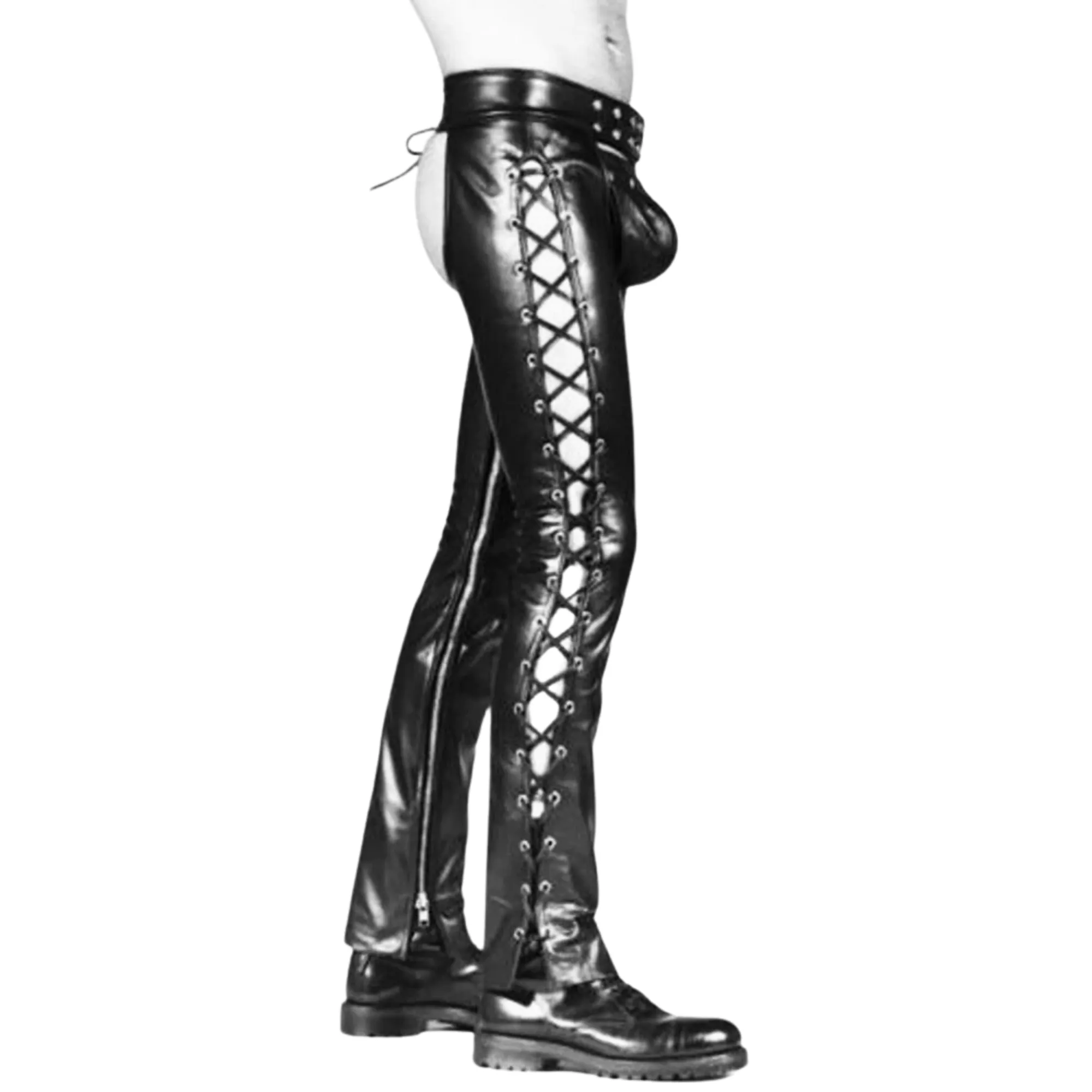 Mens Leather Chaps with Lace Up Style