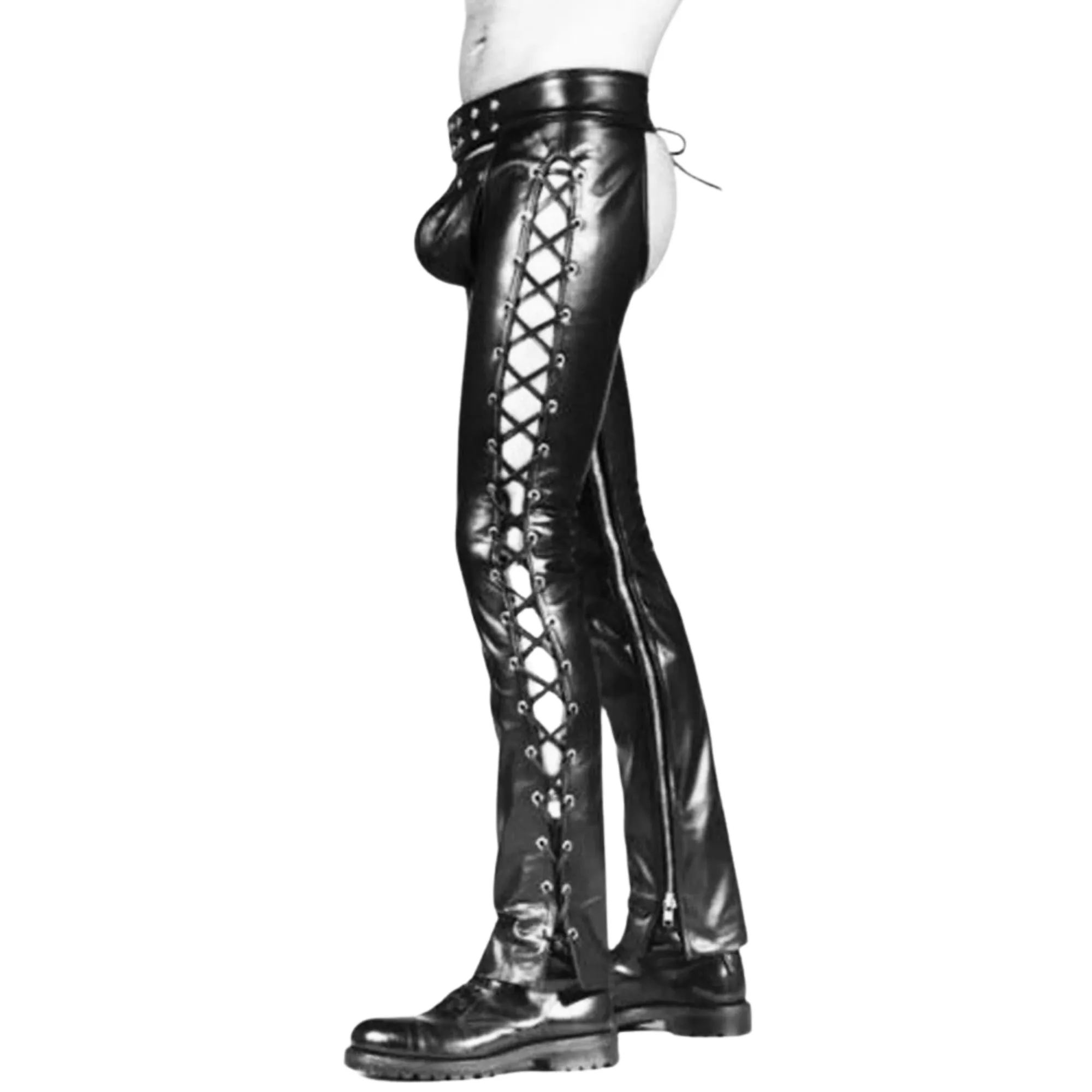 Mens Leather Chaps with Lace Up Style