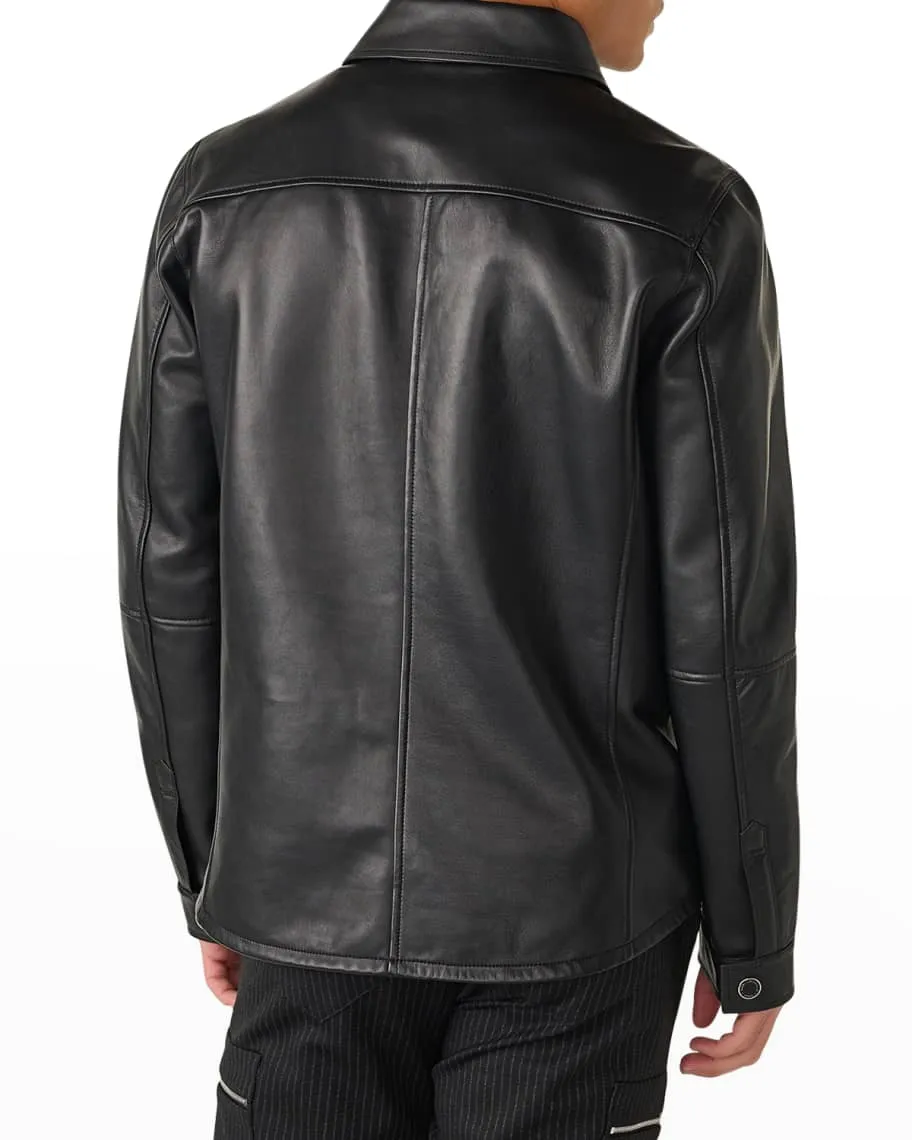 Men’s Trendy Black Classic Trucker Leather Shirt