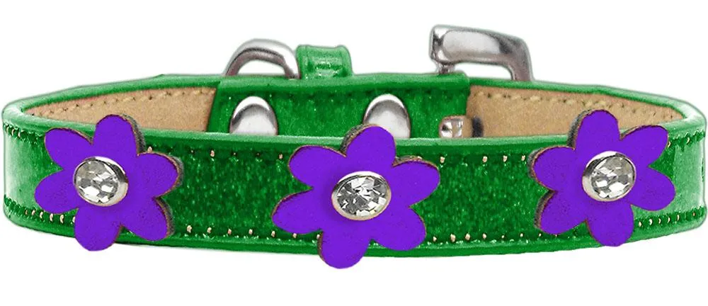 Metallic Flower Ice Cream Collar Emerald Green With Metallic Purple Flowers Size 18