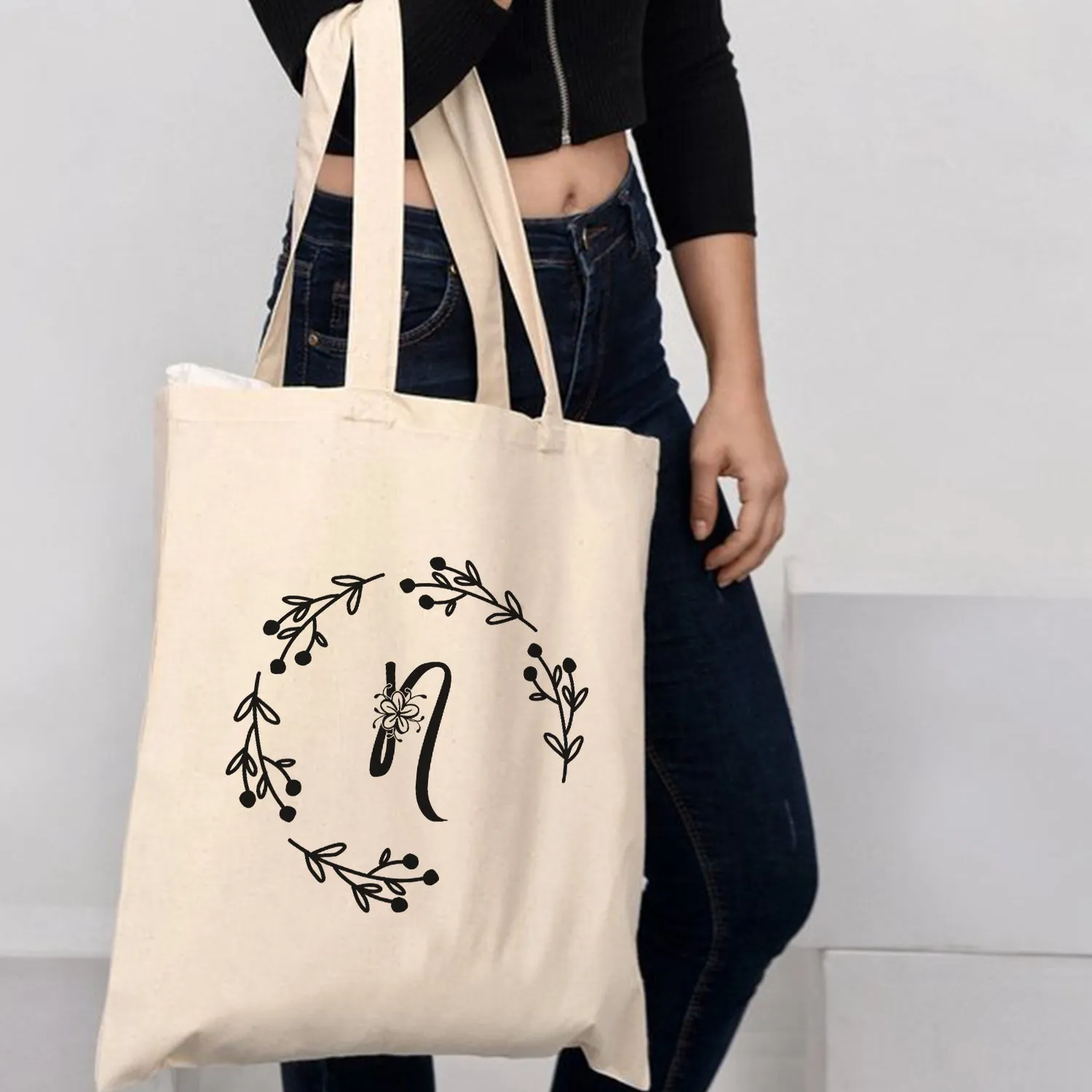 ''N'' Letter Initial Canvas Tote Bag - Initials Bags