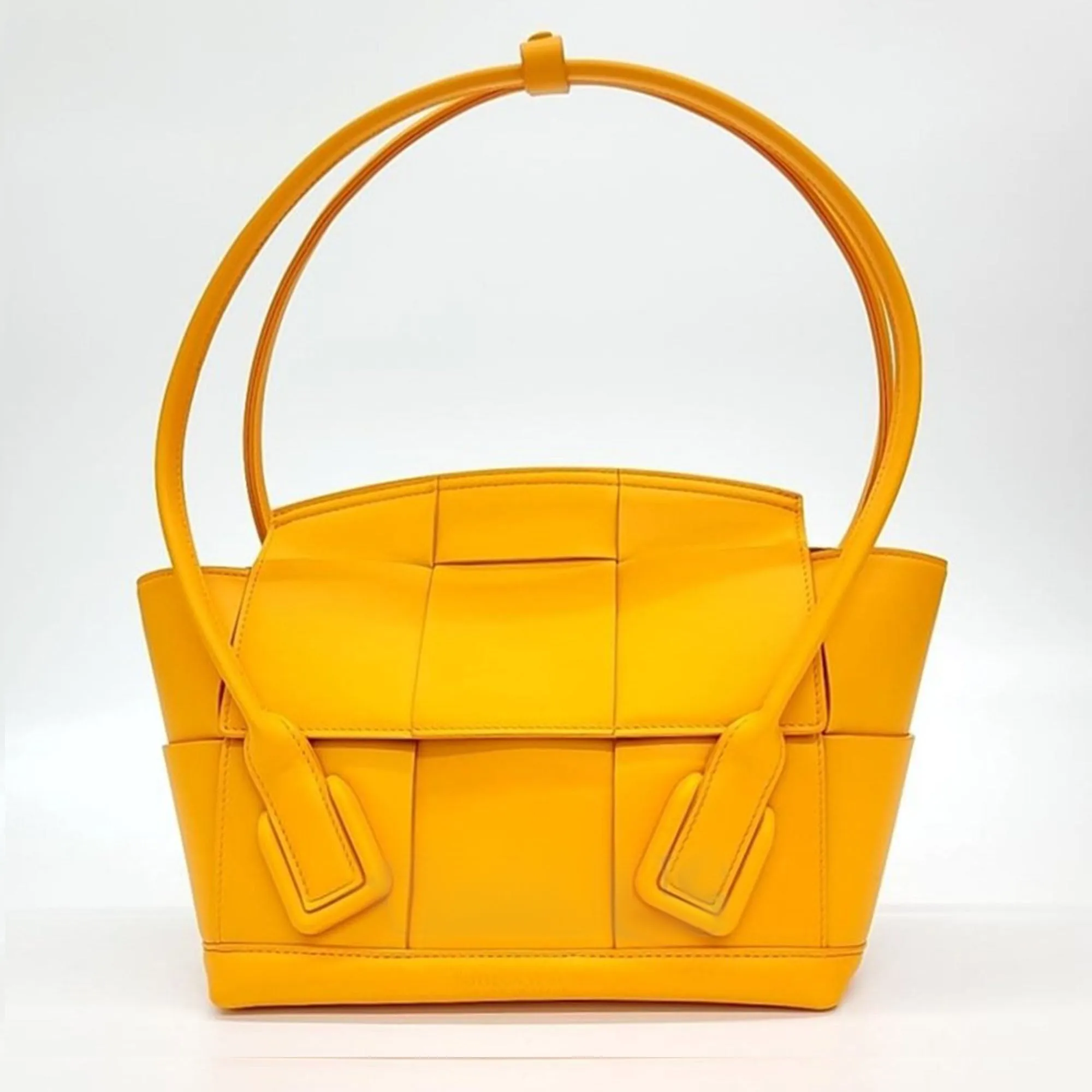 Orange Leather Arco Small Tote Bag